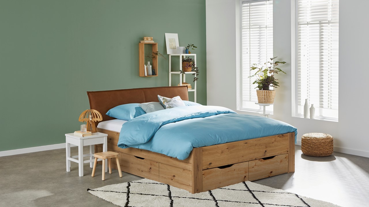 Oppositie Fruit groente Regelmatig Bed Space met lederlook hoofdbord en opbergladen | Beddenreus