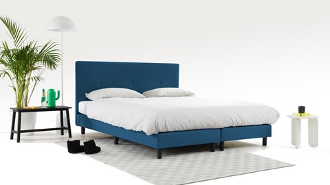 Boxspring Illinois vlak met Bridge matras 2-persoons, blauw